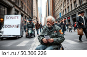 Old Army Veteran Asking Charity AI Generative. Стоковое AI-изображение, AI-художник Андрей Скат / Фотобанк Лори