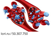 Platelet and non-activated platelets in the blood and thrombocyte anatomy concept as activated platelets flowing in an artery or vein as a 3D render. Стоковое фото, агентство Ingram Publishing / Фотобанк Лори