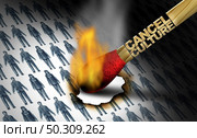 Cancel culture symbol or cultural cancellation and social media censorship as canceling or restricting opinions that are offensive or controversial to the public with 3D illustration elements. Стоковое фото, агентство Ingram Publishing / Фотобанк Лори