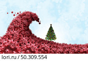 Pandemic second wave and coronavirus outbreak and covid crisis or influenza as dangerous flu cases as a covid-19 fear and stress as a medical health risk concept during christmas holidays as a 3D render. Стоковое фото, агентство Ingram Publishing / Фотобанк Лори