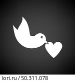 Dove With Heart Icon. White on Black Background. Vector Illustration. Стоковая иллюстрация, агентство Ingram Publishing / Фотобанк Лори