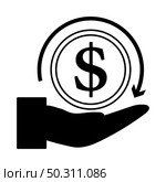 Cash Back Coin To Hand Icon. Black Glyph Design. Vector Illustration. Стоковая иллюстрация, агентство Ingram Publishing / Фотобанк Лори