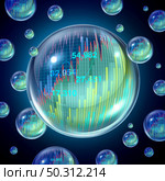 Stock market bubble concept and overvalued economy as a financial crisis as  inflated equity prices finance risk to investors and speculative valuation with 3D render elements. Стоковое фото, агентство Ingram Publishing / Фотобанк Лори