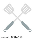 Crossed Frying Spatula. Flat Color Design. Vector Illustration. Стоковая иллюстрация, агентство Ingram Publishing / Фотобанк Лори