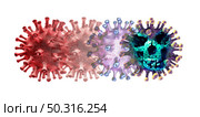 Genetic virus variant and mutating cell concept or new coronavirus variants outbreak and covid-19 viral cells mutation as an influenza dangerous flu strain transforming into a more contagious disease as a 3D render. Стоковое фото, агентство Ingram Publishing / Фотобанк Лори