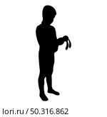 Silhouette boy holds toy child hold bunny hare rabbit preschool brother holding amigurumi son with gifts teddy plaything presents friend for children kid black color vector illustration flat style simple image. Silhouette boy holds toy child hold bunny hare rabbit preschool brother holding amigurumi son with gifts teddy plaything presents friend for children kid black color vector illustration flat style image. Стоковая иллюстрация, агентство Ingram Publishing / Фотобанк Лори