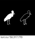 Stork Bird standing Crane Heron silhouette white color vector illustration solid outline style simple image. Stork Bird standing Crane Heron silhouette white color vector illustration solid outline style image. Стоковая иллюстрация, агентство Ingram Publishing / Фотобанк Лори