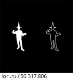 Wizard holds magic wand trick book Waving Sorcery concept Magician Sorcerer Fantasy person Warlock man in robe with magical stick Witchcraft in hat mantle Mage conjure Mystery idea Enchantment silhouette white color vector illustration solid outline style simple image. Wizard holds magic wand trick book Waving Sorcery concept Magician Sorcerer Fantasy person Warlock man in robe with magical stick Witchcraft in hat mantle Mage conjure Mystery idea Enchantment silhouette white color vector illustration solid outline style image. Стоковая иллюстрация, агентство Ingram Publishing / Фотобанк Лори
