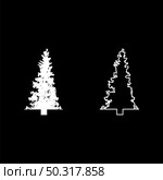 Fir tree Christmas Coniferous Spruce Pine forest Evergreen woods Conifer silhouette white color vector illustration solid outline style simple image. Fir tree Christmas Coniferous Spruce Pine forest Evergreen woods Conifer silhouette white color vector illustration solid outline style image. Стоковая иллюстрация, агентство Ingram Publishing / Фотобанк Лори