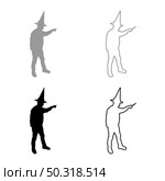 Wizard holds magic wand trick Waving Sorcery concept Magician Sorcerer Fantasy person Warlock man in robe with magical stick Witchcraft in hat mantle Mage conjure Mystery idea Enchantment silhouette grey black color vector illustration solid outline style simple image. Wizard holds magic wand trick Waving Sorcery concept Magician Sorcerer Fantasy person Warlock man in robe with magical stick Witchcraft in hat mantle Mage conjure Mystery idea Enchantment silhouette grey black color vector illustration solid outline style image. Стоковая иллюстрация, агентство Ingram Publishing / Фотобанк Лори