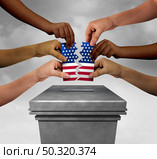 Divided American voter and United States voting or partisan politics as Republicans and Democrats split and widen the political gap during an election with 3D illustration elements. Стоковое фото, агентство Ingram Publishing / Фотобанк Лори
