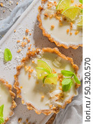 Lime vegan tarts with grated coconut  and crunchy peanuts. Citrus cake. Date, walnut, almond and hazelnut base. Стоковое фото, агентство Ingram Publishing / Фотобанк Лори