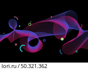 Abstract vibrant color particles wave lines with circles geometric elements on black background. Vector illustration. Стоковая иллюстрация, агентство Ingram Publishing / Фотобанк Лори