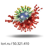 Variant virus cell concept and new mutating coronavirus variants outbreak or covid-19 viral delta outbreak as a mutation of influenza as dangerous flu strain medical health risk with disease cells as a 3D render on white. Стоковое фото, агентство Ingram Publishing / Фотобанк Лори