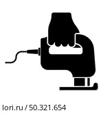 Electric fretsaw Tool Hand jig saw in use Arm icon black color vector illustration flat style simple image. Electric fretsaw Tool Hand jig saw in use Arm icon black color vector illustration flat style image. Стоковая иллюстрация, агентство Ingram Publishing / Фотобанк Лори