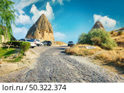 Stone road in Cappadocia at sunset. City of Goreme. Стоковое фото, агентство Ingram Publishing / Фотобанк Лори
