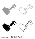 Calliper in hand Caliper in arm Measuring device measure use set icon grey black color vector illustration flat style simple image. Calliper in hand Caliper in arm Measuring device measure use set icon grey black color vector illustration flat style image. Стоковая иллюстрация, агентство Ingram Publishing / Фотобанк Лори