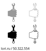Wrench hexagon in hand tool in use Arm Spanner Mechanic engineer instrument set icon grey black color vector illustration flat style simple image. Wrench hexagon in hand tool in use Arm Spanner Mechanic engineer instrument set icon grey black color vector illustration flat style image. Стоковая иллюстрация, агентство Ingram Publishing / Фотобанк Лори