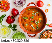 OLYMPUS DIGITAL CAMERA. High resolution photo. homemade chili with dips peppers. High quality photo. Стоковое фото, агентство Ingram Publishing / Фотобанк Лори