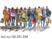 A diverse group of individuals standing closely together in a unified pose. Стоковое AI-изображение, AI-художник Данила Большаков / Фотобанк Лори