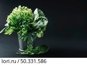 organic leafy vegetables bucket black background. High resolution photo. organic leafy vegetables bucket black background. High quality photo. Стоковое фото, агентство Ingram Publishing / Фотобанк Лори