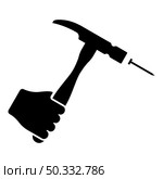 Hammer hits nail in hand claw holding Fixing and repairing working tools icon black color vector illustration flat style simple image. Hammer hits nail in hand claw holding Fixing and repairing working tools icon black color vector illustration flat style image. Стоковая иллюстрация, агентство Ingram Publishing / Фотобанк Лори