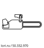 Chainsaw in hand lumberjack woodcutter contour outline icon black color vector illustration flat style simple image. Chainsaw in hand lumberjack woodcutter contour outline icon black color vector illustration flat style image. Стоковая иллюстрация, агентство Ingram Publishing / Фотобанк Лори