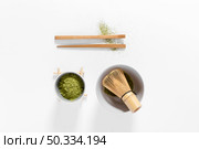 top view matcha concept with bamboo whisk. Стоковое фото, агентство Ingram Publishing / Фотобанк Лори