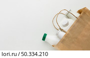 top view paper bag with milk bottles. Стоковое фото, агентство Ingram Publishing / Фотобанк Лори