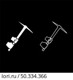Mining pickaxe Mattock pick axe in hand icon white color vector illustration flat style simple image set. Mining pickaxe Mattock pick axe in hand icon white color vector illustration flat style image set. Стоковая иллюстрация, агентство Ingram Publishing / Фотобанк Лори
