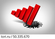 Economic crisis due to COVID-19 and Coronavirus outbreak as a financial drop or stock market collapse with a finance or business bar graph falling down from a global virus infection pandemic as a 3D render. Стоковое фото, агентство Ingram Publishing / Фотобанк Лори