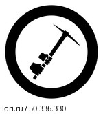 Mining pickaxe Mattock pick axe in hand icon in circle round black color vector illustration image solid outline style simple. Mining pickaxe Mattock pick axe in hand icon in circle round black color vector illustration image solid outline style. Стоковая иллюстрация, агентство Ingram Publishing / Фотобанк Лори