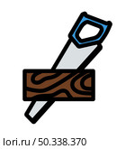 Handsaw Cutting A Plank Icon. Editable Bold Outline With Color Fill Design. Vector Illustration. Стоковая иллюстрация, агентство Ingram Publishing / Фотобанк Лори