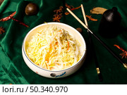Chinese Cabbage Salad in a Bowl With Chopsticks on Green Cloth. Стоковое фото, фотограф Aleksandr Golubev / Фотобанк Лори