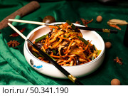 Shredded Pork With Wood Ear Mushrooms Served With Chopsticks. Стоковое фото, фотограф Aleksandr Golubev / Фотобанк Лори