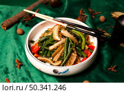 Delicious Chinese Dish Featuring Beef Tripe and Green Beans in a Bowl. Стоковое фото, фотограф Aleksandr Golubev / Фотобанк Лори