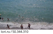 Люди купаются в море на галечном пляже. Редакционное видео, видеограф Olga Dmitrieva / Фотобанк Лори