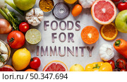 flat lay healthy food immunity boosting composition. Стоковое фото, агентство Ingram Publishing / Фотобанк Лори