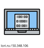 Laptop With Binary Code Icon. Bold outline design with editable stroke width. Vector Illustration. Стоковая иллюстрация, агентство Ingram Publishing / Фотобанк Лори