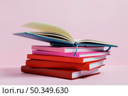 arrangement with books pink background. Стоковое фото, агентство Ingram Publishing / Фотобанк Лори