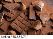 high angle chocolate with candy cocoa powder. Стоковое фото, агентство Ingram Publishing / Фотобанк Лори