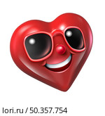 Smiling happy heart character with sunglasses as a fun love symbol or Valentine icon representing feelings of friendship or romantic passion isolated on a white background as a 3D illustration. Стоковое фото, агентство Ingram Publishing / Фотобанк Лори