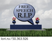 Free speech death and censorship or Cancel Culture concept and cultural cancellation as social media censor canceling or restricting communication or the freedom with 3D illustration elements. Стоковое фото, агентство Ingram Publishing / Фотобанк Лори