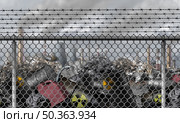 Climate lockdown and Ecological closures or closed due to environmental issues as an eco concept for the environment pollution shutdown and low air quality for a sustainable planet with 3D illustration elements. Стоковое фото, агентство Ingram Publishing / Фотобанк Лори