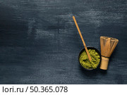 top view bamboo green tea utensils. Стоковое фото, агентство Ingram Publishing / Фотобанк Лори