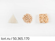 triangular circle square shape made with puffed rice isolated white background. Стоковое фото, агентство Ingram Publishing / Фотобанк Лори