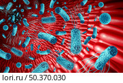 Microbiome in the gut concept as bacteria flora inside an intestine as a digestion symbol inside the intestinal tract with 3D illustration elements. Стоковое фото, агентство Ingram Publishing / Фотобанк Лори