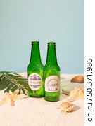 beer bottles beach with shells. Стоковое фото, агентство Ingram Publishing / Фотобанк Лори