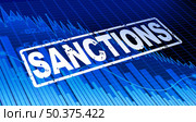 Investment sanctions and economic sanction or government restrictions or punitive tariffs as a financial stock market investing penalty or commercial trade barrier as a blue background in a 3D illustration style. Стоковое фото, агентство Ingram Publishing / Фотобанк Лори