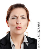 Portrait of a beautiful business making pout, isolated on white. Стоковое фото, агентство Ingram Publishing / Фотобанк Лори